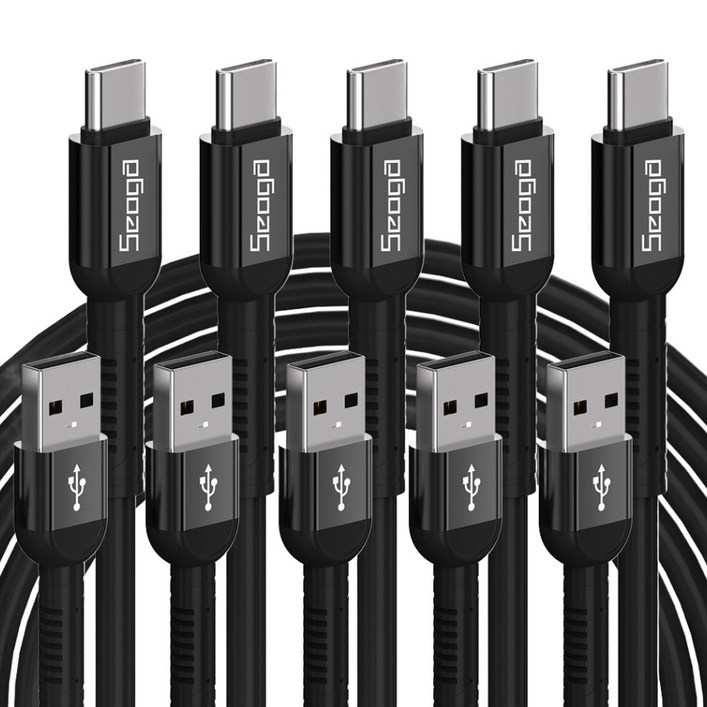 서가 메탈 고강도 고속충전 케이블 C타입, 3m, 블랙, 5개