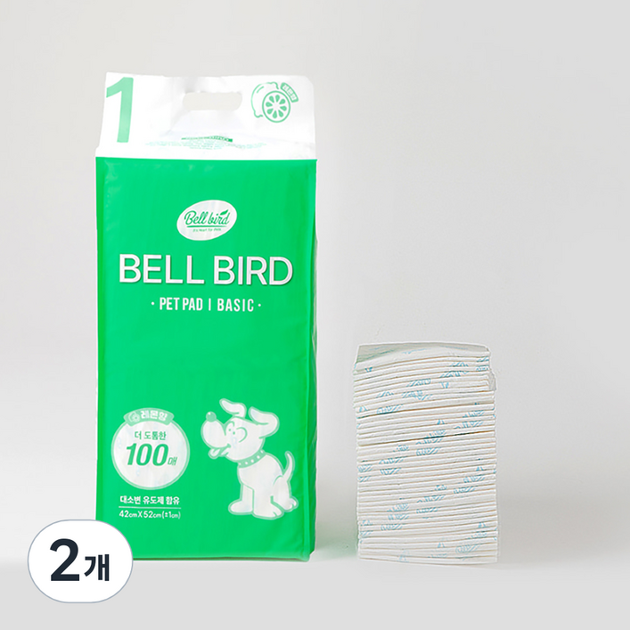 벨버드 강아지 펫패드 베이직 레몬향, 100개입, 2개