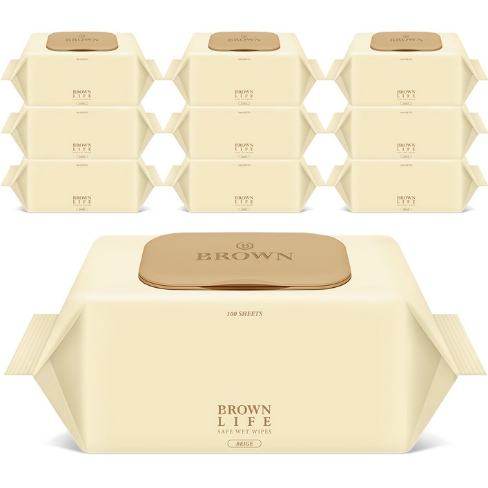 브라운 라이프 베이지 엠보싱 대용량 아기물티슈 캡형 50평량, 50g, 100개입, 10개 브라운 라이프 베이지 엠보싱 대용량 아기물티슈 캡형 50평량, 50g, 100개입, 10개
