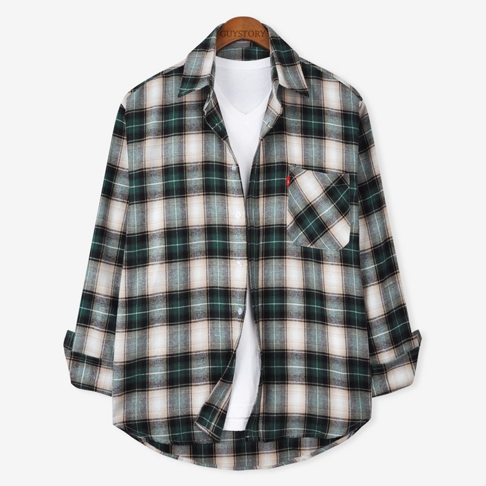 가이스토리 남녀공용 오버핏 긴팔 캐주얼 그렉트체크셔츠