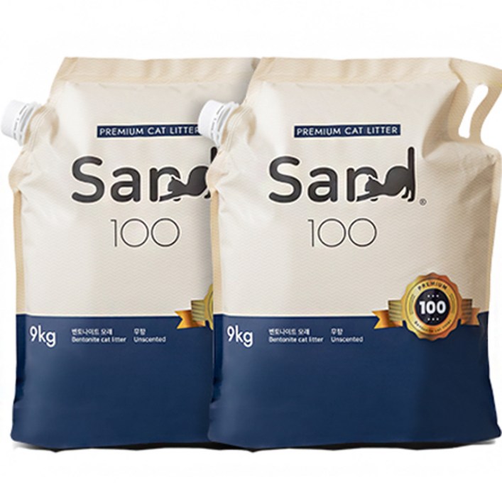 샌드백 프리미엄 벤토나이트 고양이 모래 오리지널, 9kg, 2개, 무향