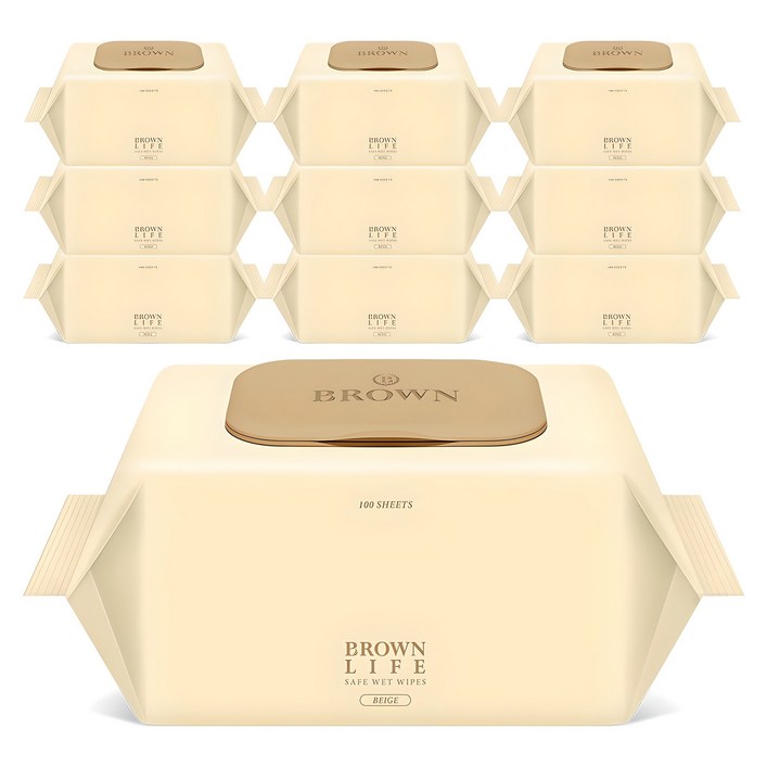 브라운라이프 베이지 엠보싱 대용량 물티슈 캡형, 50g, 100개입, 10개 브라운라이프 베이지 엠보싱 대용량 물티슈 캡형, 50g, 100개입, 10개