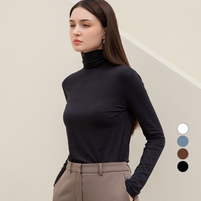 ELLE PARIS 여성 레이온 터틀넥 긴팔 티셔츠 ELLE PARIS 여성 레이온 터틀넥 긴팔 티셔츠