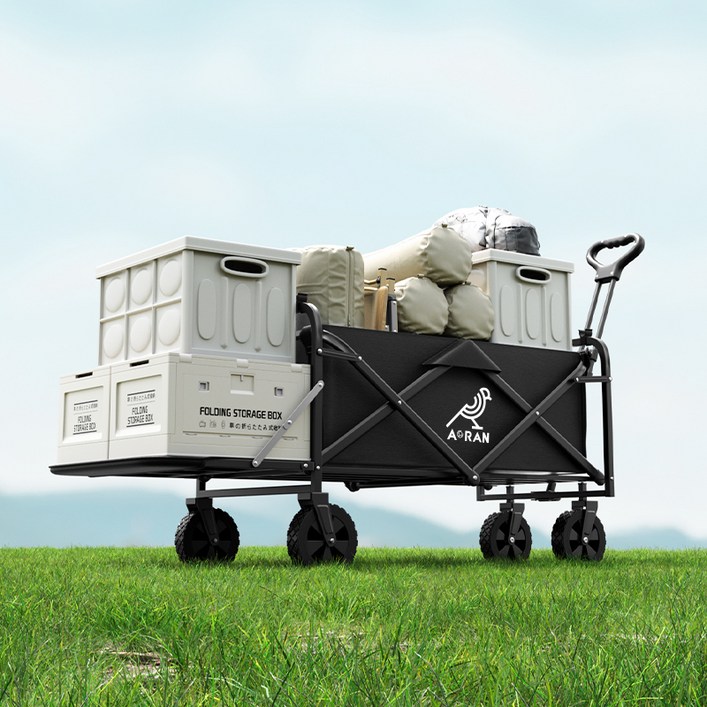 아오란 캠핑웨건 다기능 접이식 수레, 1개, 검은색