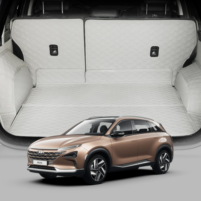 디테일링 우븐블럭 프리미엄 풀커버 트렁크 매트 본품  거친 밸크로 80p  부드러운 밸크로 80p  킥매트  가죽보호제 세트, 그레이  실버, 넥쏘FE