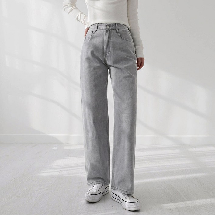 앤드스타일 여성용 롱/숏 기장 딱맞진 48탄 피그먼트 워싱 코튼 와이드 팬츠 265142