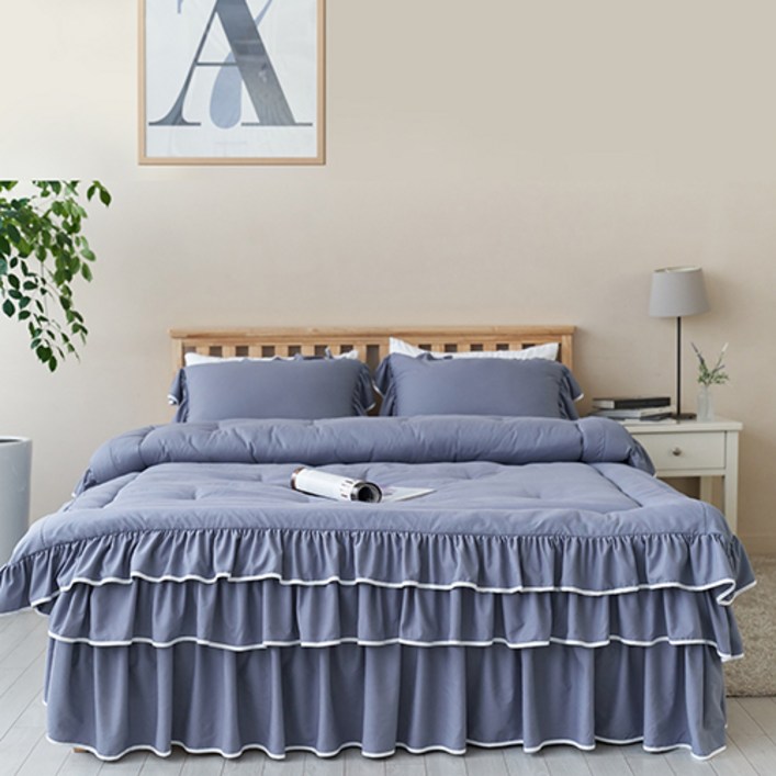 류금숙 라인 실키케어 프릴 차렵이불 베개 이중 침대커버 세트