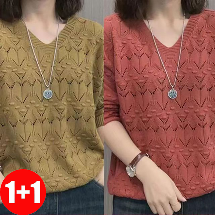 지고다그 여성 가을 루즈핏 니트 스웨터 브이넥 펀칭 디자인 긴팔 니트웨어 ZH0121