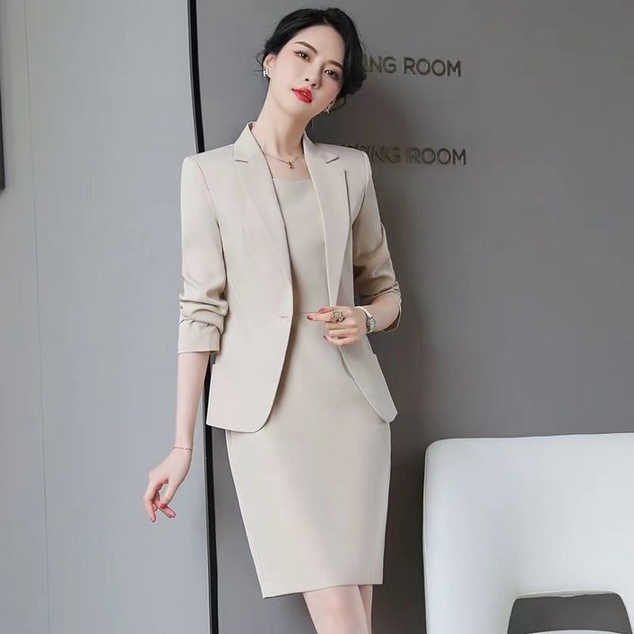 루스리더 여성용 슬림핏 정장 원피스 투피스 세트 E278