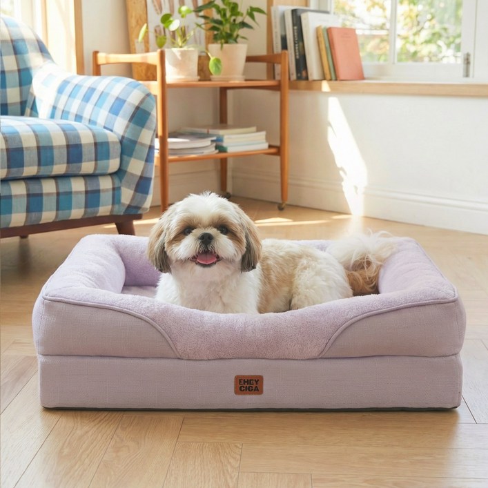 EHEYCIGA 메모리폼 정형외과 4면 보호 강아지방석 방수미끄럼방지 반려견 소파, 1개, 라일락색