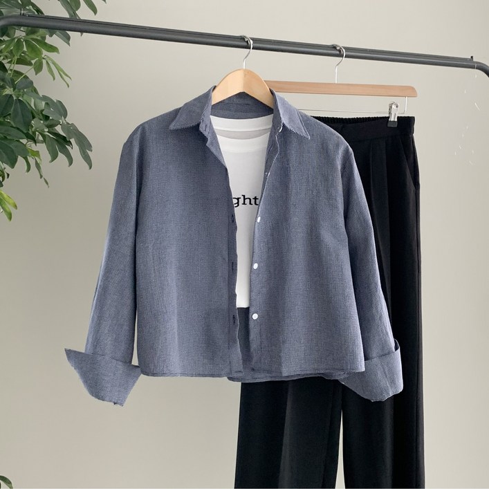 행복여 블록 체크 반크롭 루즈핏 셔츠 남방