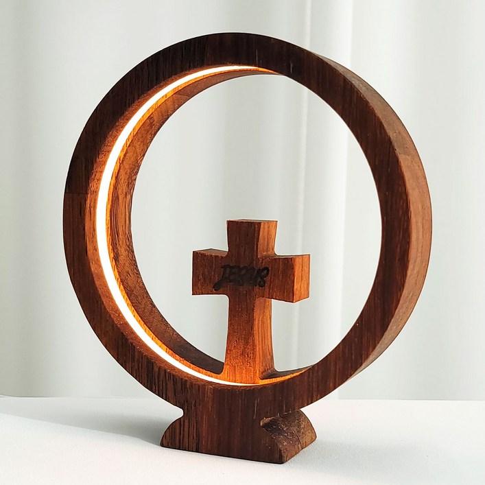 더라임코리아 LED 원목 십자가 무드등 기도등 기독교 새신자 교회 선물, 멀바우 십자가 무드등