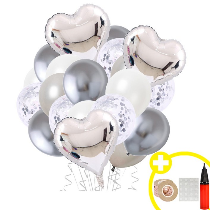[하트&스타 파티] 은박풍선 크롬메탈 혼합풍선 발표회 인생샷 포토존 연출템 15옵션 파티용품세트 [에브리띵스마일] 1168, 1세트, 하트 실버