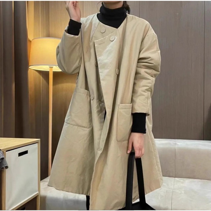 퀸앤조이 미녀77 아모린 노카라 얇은 패딩 하프 코트