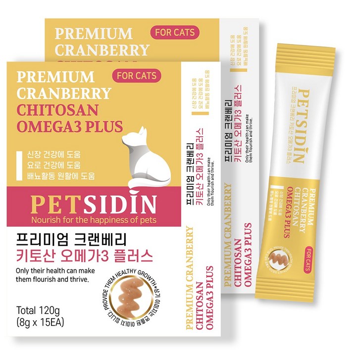 펫시딘 고양이 크랜베리 키토산 오메가3 신장건강 요로건강 배뇨활동원활 영양제, 15회분, 신장, 2개