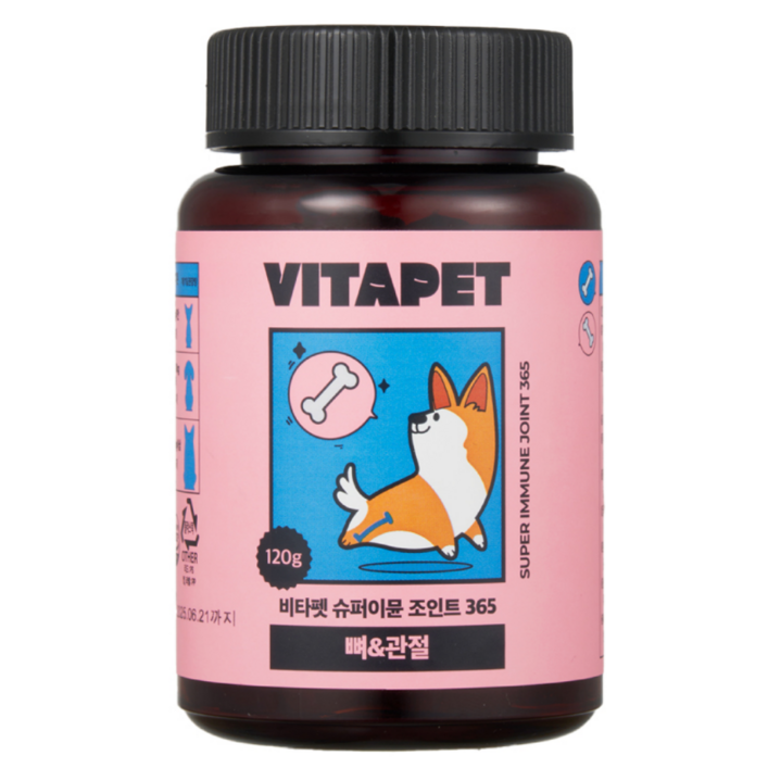 비타펫 살안찌는 강아지 관절 영양제 슬개골 콘드로이친 보스웰리아 90일분 120g, 1개, 뼈/관절강화