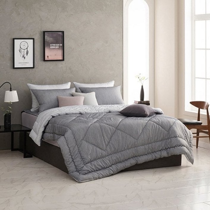 브랜드매장판 알레르망 Allerman 데런2 차렵이불 D 3종세트 그레이 이불  베개커버x2