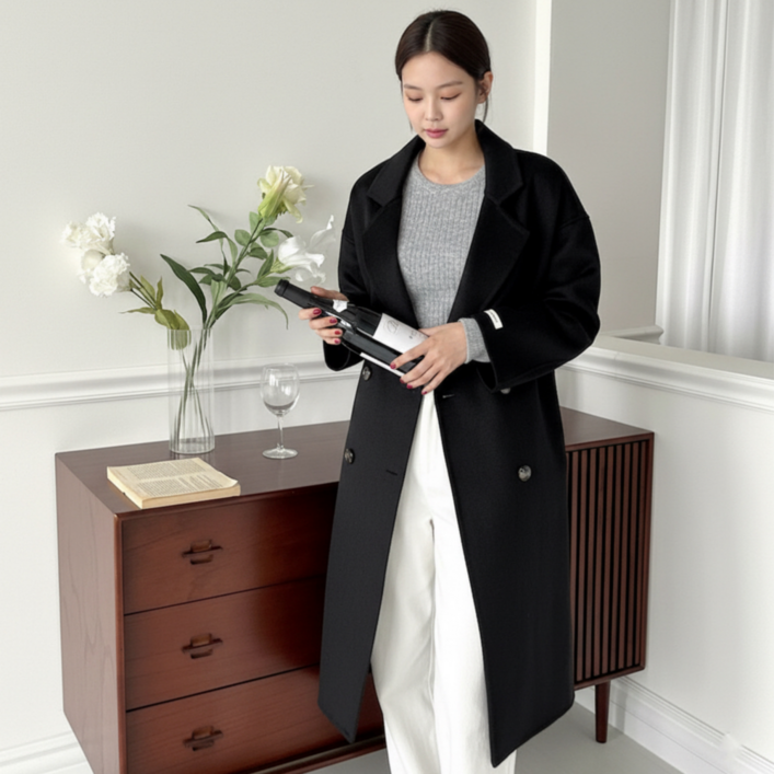 울100 핸드메이드 롱 코트 루즈핏 유니크코코