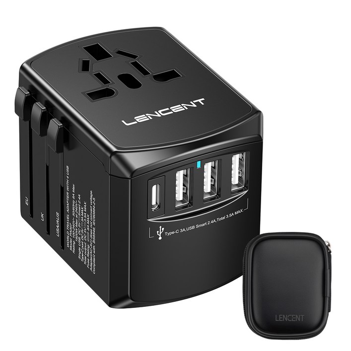 LENCENT 4포트 고성능 전세계 여행용 해외 멀티 플러그 어댑터 한국 미국일본태국베트남중국호주영국싱가포르말레이시아 변환 Type ACGI 플러그 PA007B, 1개