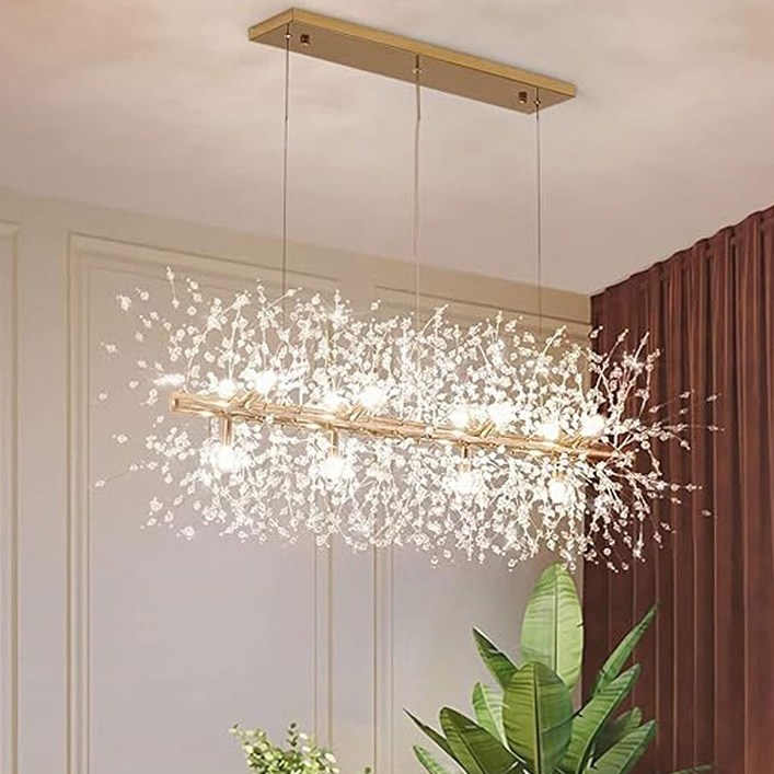 눈꽃 버스커 샹들리에조명 크리스탈 비즈 골드 펜던트 일자 식탁등 주방 거실 다이닝룸 12등