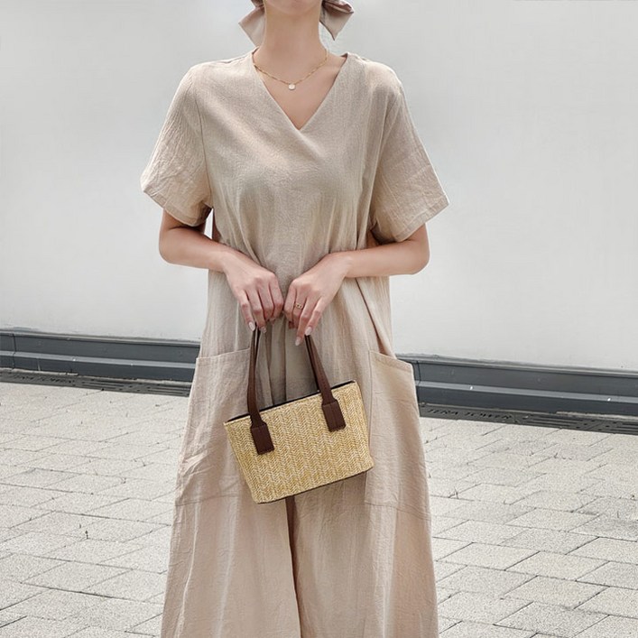 모던허니 시원한 브이넥 박시핏 린넨 원피스 빅사이즈