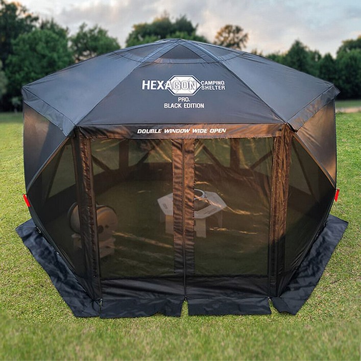 원터치 텐트 여름 대형 숨쉼 헥사곤 캠핑쉘터 블랙 프로 원터치텐트, 천장 폴대형 145cm