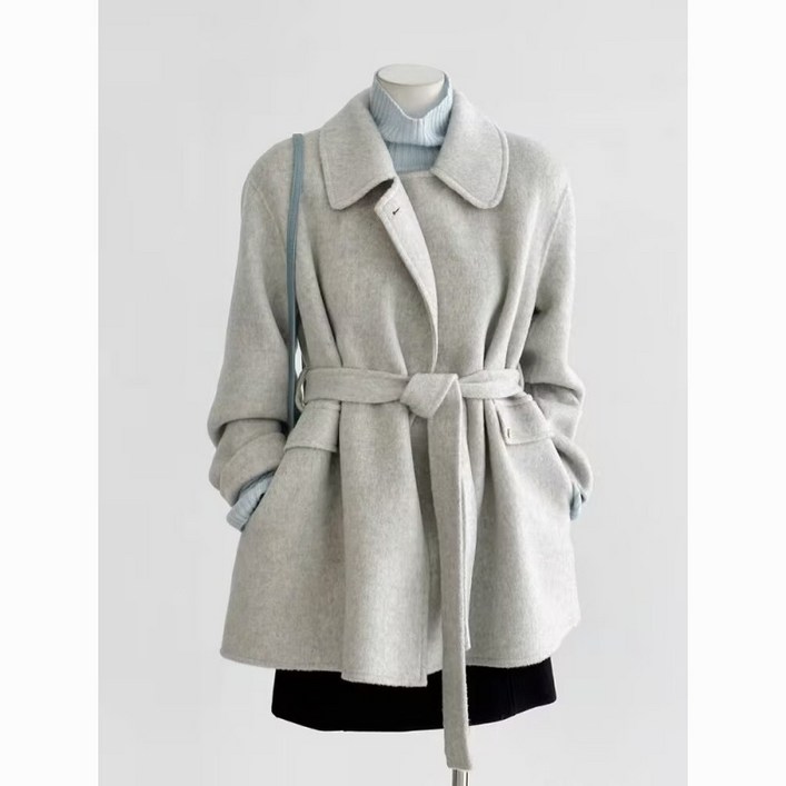 COSYEVNO 여성모직코트 가을 빅사이즈 패션 박시 클래식 빈티지 캐주얼 엘레강스 허리끈 버튼 숏 톱 CXJmn05