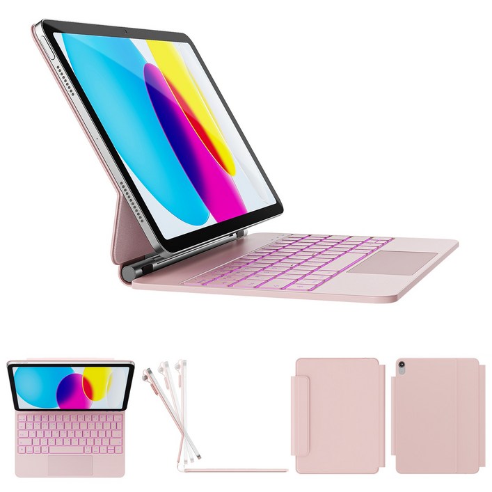 한국형 매직 키보드, 아이패드 10세대  아이패드 11세대 A16용, 11색 백라이트 키트랙패드, 방오염 가죽, 핑크, 1개