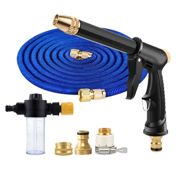 유미코 2대 신축 공간절약 호스 초강력 고압 분사기 세차 베란다 정원 과수원 청소 물 호스 15M, 블루, 1세트