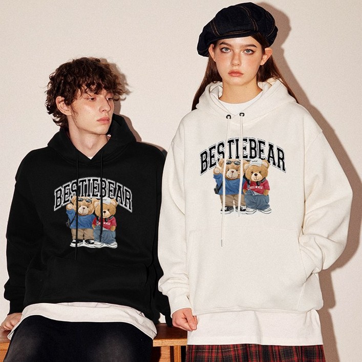 FONOW 남녀공용 심플 오버핏 베스티베어 빅사이즈  프린팅 가을 겨울 후드티