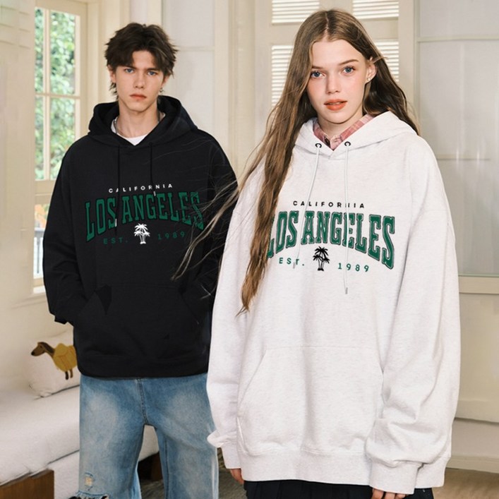FONOW 남녀공용 심플 오버핏 TST 1989 로스엔젤리스 후드티