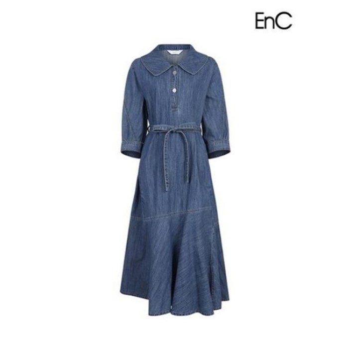 하프클럽 이앤씨EnC 블루 빅 카라 데님 워싱 원피스 ENOJ32453A
