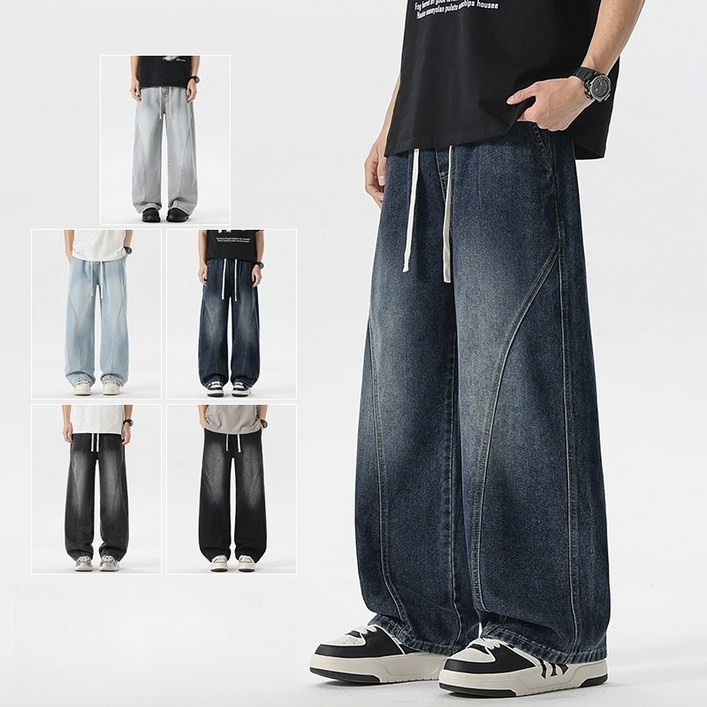 BDICOOL 남성 루즈핏 데님 팬츠 청바지 세미 와이드 기모 스판 밴딩 BK133