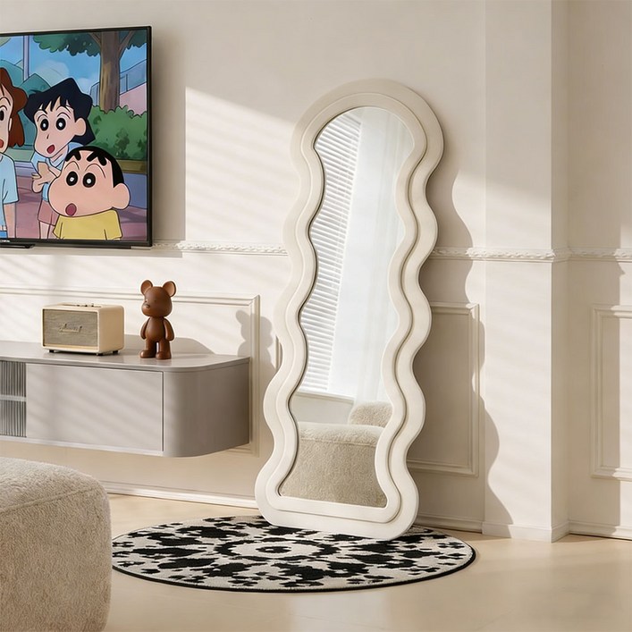 Comfy Nest 웨이브 물결 스탠드 전신거울 인테리어 비정형, 화이트