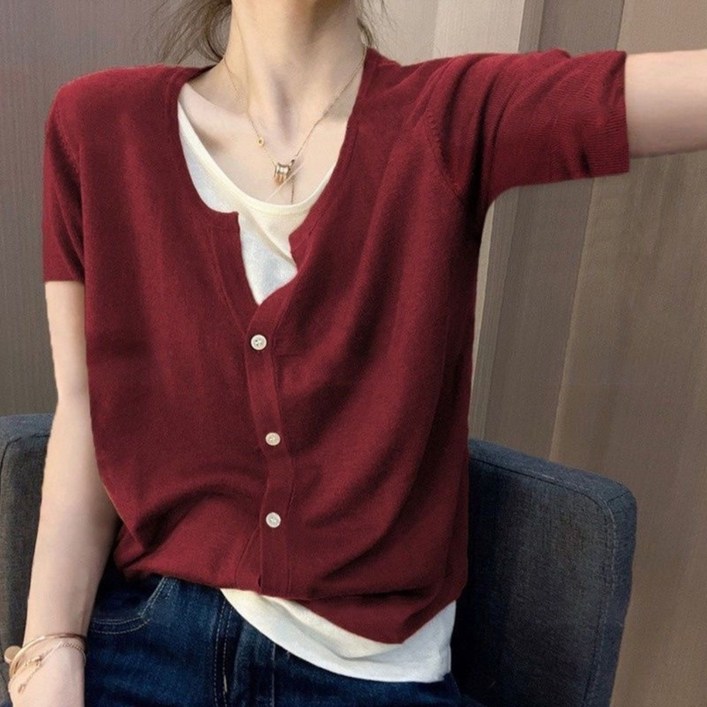 MOSAIRATION 여성용 봄 여름 가을 캐주얼 브이넥 반팔 가디건 니트 셔츠 H16