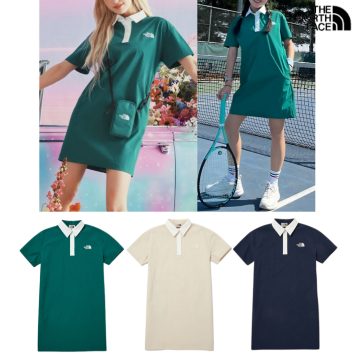 국내AS가능 노스페이스 카라 반팔 원피스 여성용 사이드 포켓 배색 우븐 여름 데일리 스포츠 일상 숏 드레스