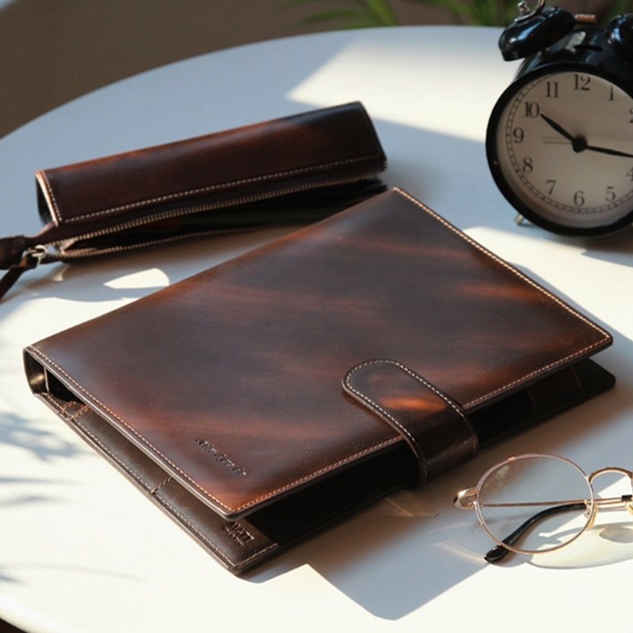 2026년 속지증정 마뜨 25절 아도방 소가죽 시스템 만년 6공 다이어리 커버 투톤브라운, (투톤브라운)D79391