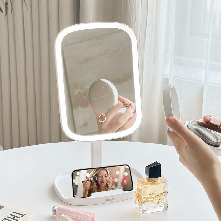 이르봄 스퀘어 LED 화장 조명거울 무선충전 M13 C타입CRI90360도핸드폰거치, 단일색상
