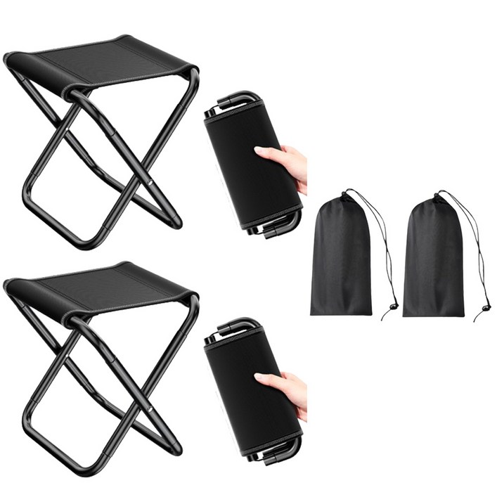 앙플러스 한손에 쏙 초경량 접이식 의자, 2세트, 블랙