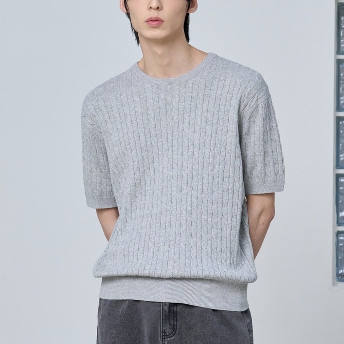 7차 리오더세탁기 사용 가능 코튼 모달 워셔블 크루넥 케이블 니트 여름 반팔 반소매 시원한 여름니트 꽈배기 패턴