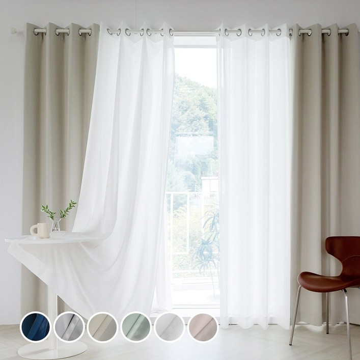 까르데코 노르딕 암막+심플 쉬폰 긴창커튼 4장