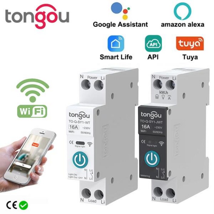 TuyaWifi 스마트 회로 차단기 스위치 계량 63A1P Din 레일 원격 제어, 스마트 홈 스마트 라이프 앱 타이머 모듈 TONGOU TuyaWifi 스마트 회로 차단기 스위치 계량 63A1P Din 레일 원격 제어, 스마트 홈 스마트 라이프 앱 타이머 모듈 TONGOU