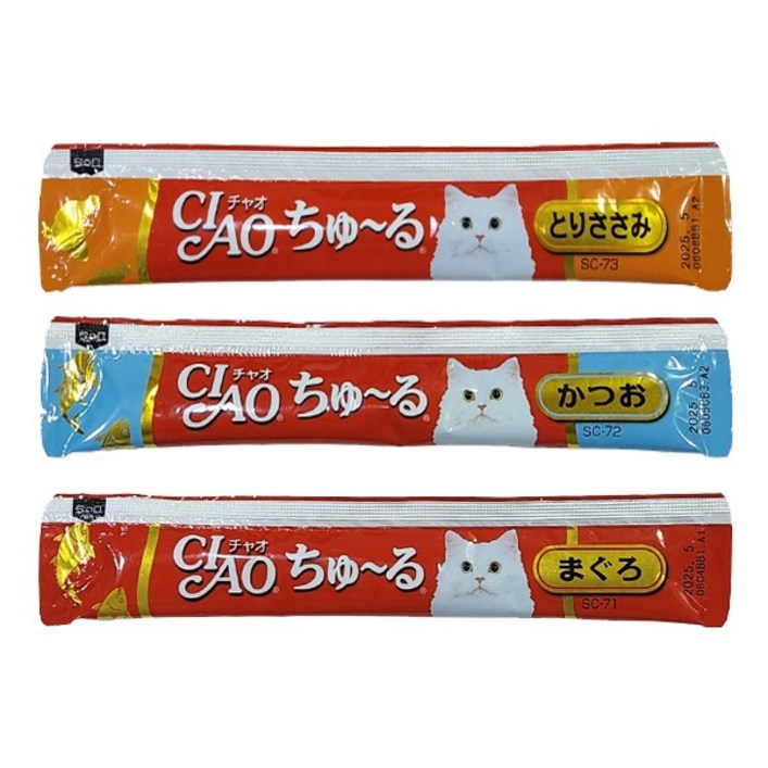 [일본 반려묘 인기 식품]이나바 챠오츄르 고양이 간식 3가지맛 x 3세트 총27포