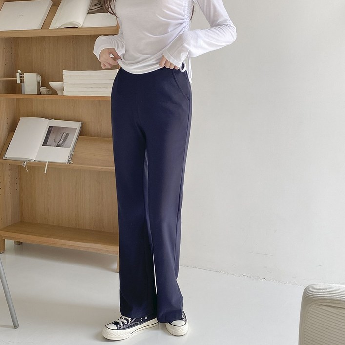 큐니티 여성용 허리밴딩 세미와이드 롱 일자핏 슬랙스 트레이닝 팬츠