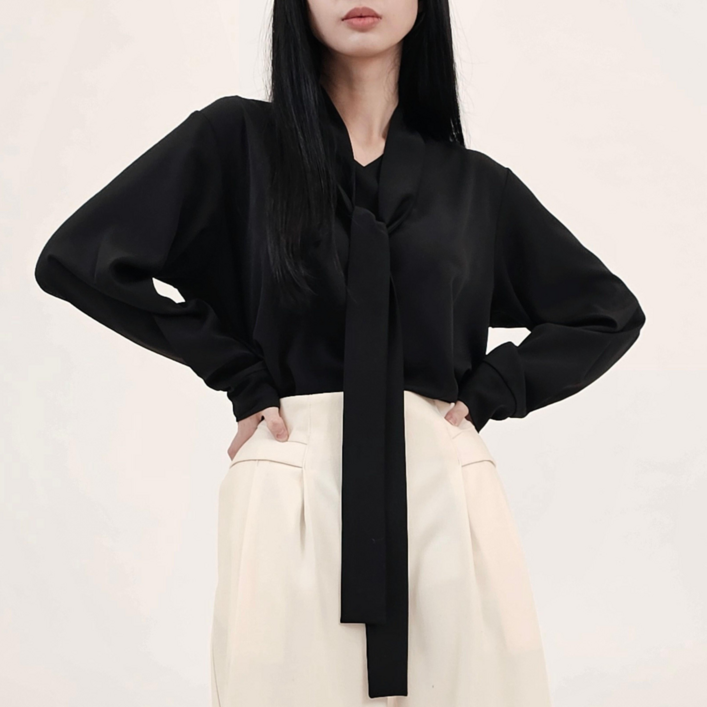 COMING 타이탑 여성 노카라 블라우스