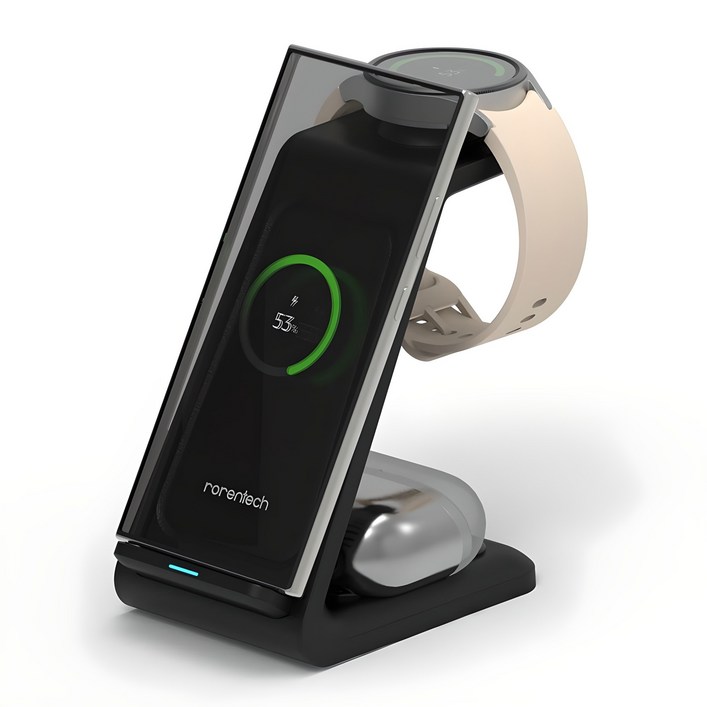 로랜텍 삼블 스탠드 3in1 고속 무선충전기, 블랙, 1개