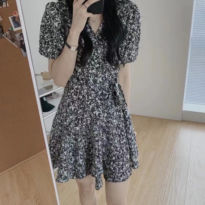 러브베리 여름 신상 퍼프소매 플라워 반팔 원피스 JL0088A