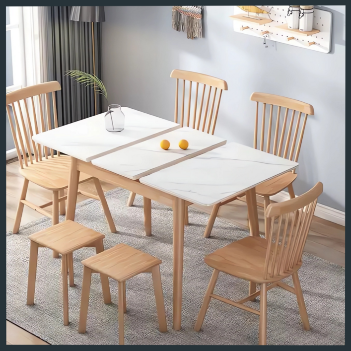 에어퍼니처 세라믹 확장형 식탁 세트 6인용 슬라이딩 확장 원목 테이블 공간활용 1600