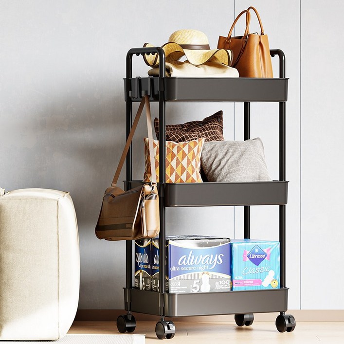 OYEAH 3단 수납 선반, 블랙, 3단