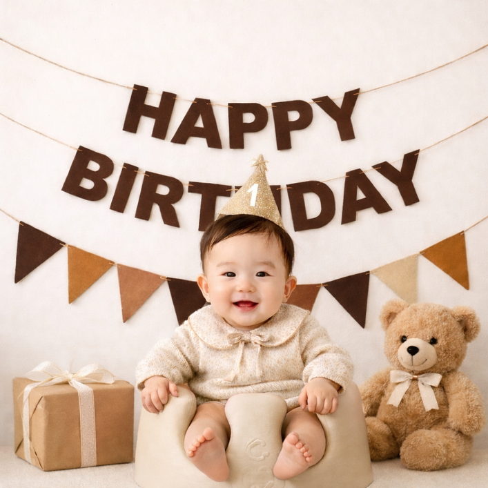 파티에진심인사람들 브라운 해피벌스데이삼각 가랜드 세트 생일 펠트가랜드 파티소품